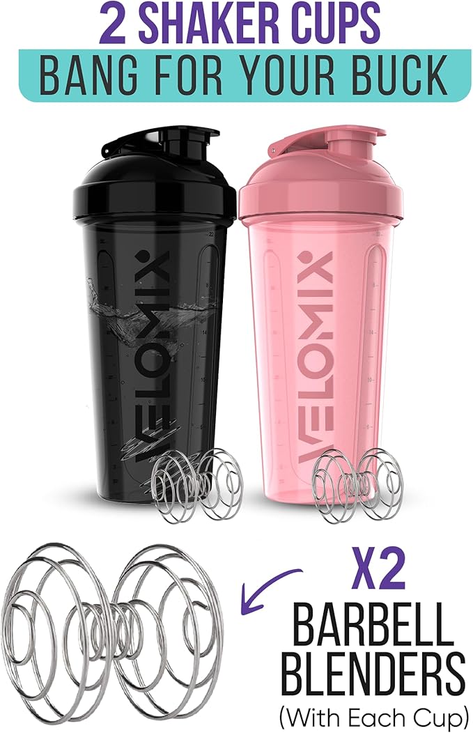 '-2 Pack- 28 oz Protein Shaker Bottles for Protein Mixes - 2x Wire Whisk | Leak Proof Shaker Cups for Protein Shakes | Protein Shaker Bottle Pack | Shakers for Protein Shakes-Pink&Black-FlexoryFit