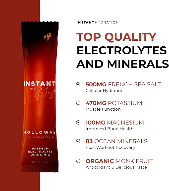 Instant Hydration Electrolytes Powder Packets - Mango Pineapple Drink Mix - Zero Sugar - Keto, Vegan, Gluten-Free, Non-GMO - Boost Recovery, Brain Health, Muscle & Tissue Support- 30 Sticks-FlexoryFit