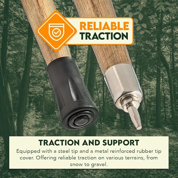 SE Natural Wood Walking Stick with Root Head, Carved Hand Grip, Steel Spike and Metal-Reinforced Tip Cover, 55" - WS631-52RH
