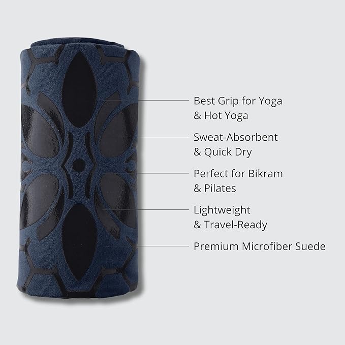 Clever Yoga Non-Slip Hot Yoga Towel – Non-Slip Grip for Hot Yoga, Sweat Absorbent, Honeycomb Silicone Grip, Stays Flat – Ideal for Pilates, Travel, Washable & Lightweight - Dark Blue-FlexoryFit