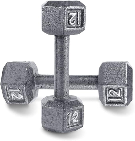 WF Athletic Supply Cast Iron Solid Hexagon Gray/Black Dumbbells, Strength Training Free Weights Set of 2 for Women and Men, Hand Weights Sold by Pairs, Multi-Select Size Options Available-FlexoryFit