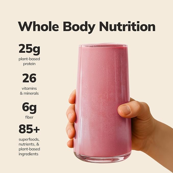 Ka’Chava All-In-One Nutrition Shake Blend, Strawberry, 15 Servings, 85+ Superfoods & Nutrients, Greens Plant-Based Powder Protein Drink, Digestive Enzymes & Probiotics, Vegan Dairy Gluten Free-FlexoryFit