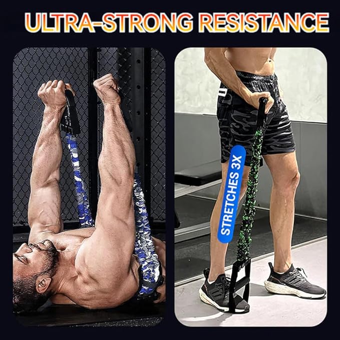 Natural Latex 3-Hole Resistance Stretcher, 2025 New Chest Expander Stretch Bands for Men, High Elasticity & Tear Resistant Exercise Bands with Handles, Full-Body Basic Training-FlexoryFit