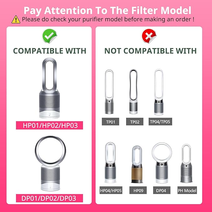 isinlive HP01 HP02 HEPA Filter Replacement Compatible with Dyson HP01 HP02 DP01 DP02 Desk Purifiers, Replaces Part # 968125-03, Fit for Dyson Pure Hot Cool Link Air Purifier Filter 2 Pack, Black