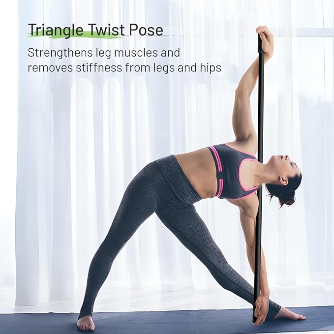 Slim Panda Yoga Stick, 5ft Natural Bamboo Stick with Rubber Ends, Exercise Stretching Stick for Yoga, Stretching, Balance and Correcting Posture, Rehabilitation Physical Therapy Aids-FlexoryFit
