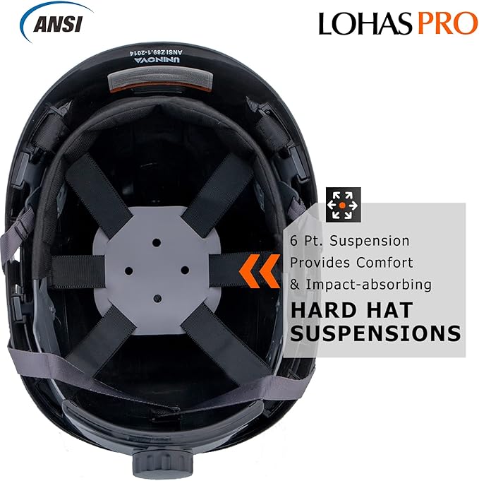 LOHASPRO Hard Hats Construction Safety Helmet with Visor ANSI Z89.1 Approved OSHA Hardhat, Vented Carbon Fiber Hard Hat with Chin Strap Tree Helmet(Black Graphite Pattern with Clear Visor)