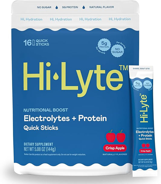 Hi-Lyte Nutritional Boost - Electrolytes + Protein Quick Sticks - Crisp Apple - Hydration + Whey Protein Powder Packets - 5g Protein, Electrolytes, No Sugar, Keto Friendly-FlexoryFit