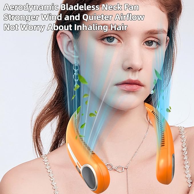 Portable Neck Fan,Hands Free Personal Wearable Bladeless Fan,6000mAh USB Rechargeable,360° Cooling,LED Display,4-Speeds,Birthday Gifts for Men Women Dad Mom,Outdoor Indoor Travel Camping (Orange)