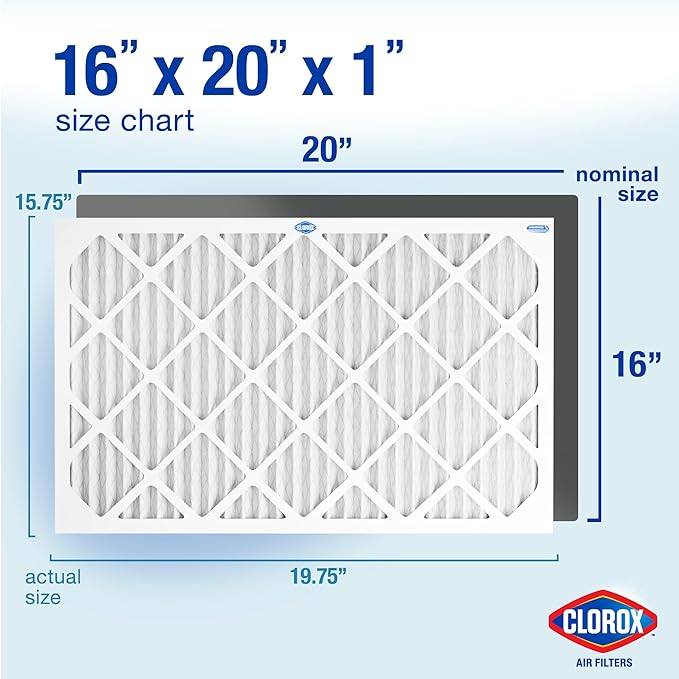Clorox 16x20x1 Air Filter, MERV 11 Pleated HVAC AC Furnace Air Filters, MPR 1000 & FPR 7 – Pack of 4