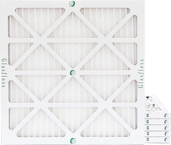 Glasfloss 25x25x1 MERV 10 (FPR 5-6) Pleated Air Filters Box of 6. Actual Size: 24-1/2 x 24-1/2 x 7/8