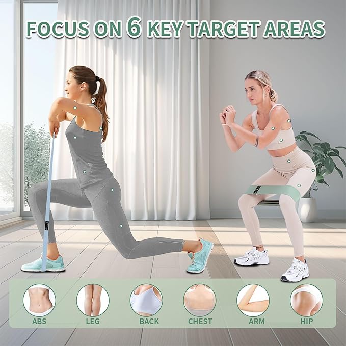 Wide Fabric Resistance Bands Set for Working Out, Non-Slip Exercise Booty Bands for Women & Men Leg and Glutes with Hair Ties and Tape Measure - for Home Gym Workout, Yoga, Pilates-FlexoryFit
