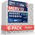 BNX TruFilter 20x20x1 Air Filter MERV 13 (6-Pack) - MADE IN USA - Electrostatic Pleated Air Conditioner HVAC AC Furnace Filters for Allergies, Pollen, Mold, Bacteria, Smoke, Allergen, MPR 1900 FPR 10
