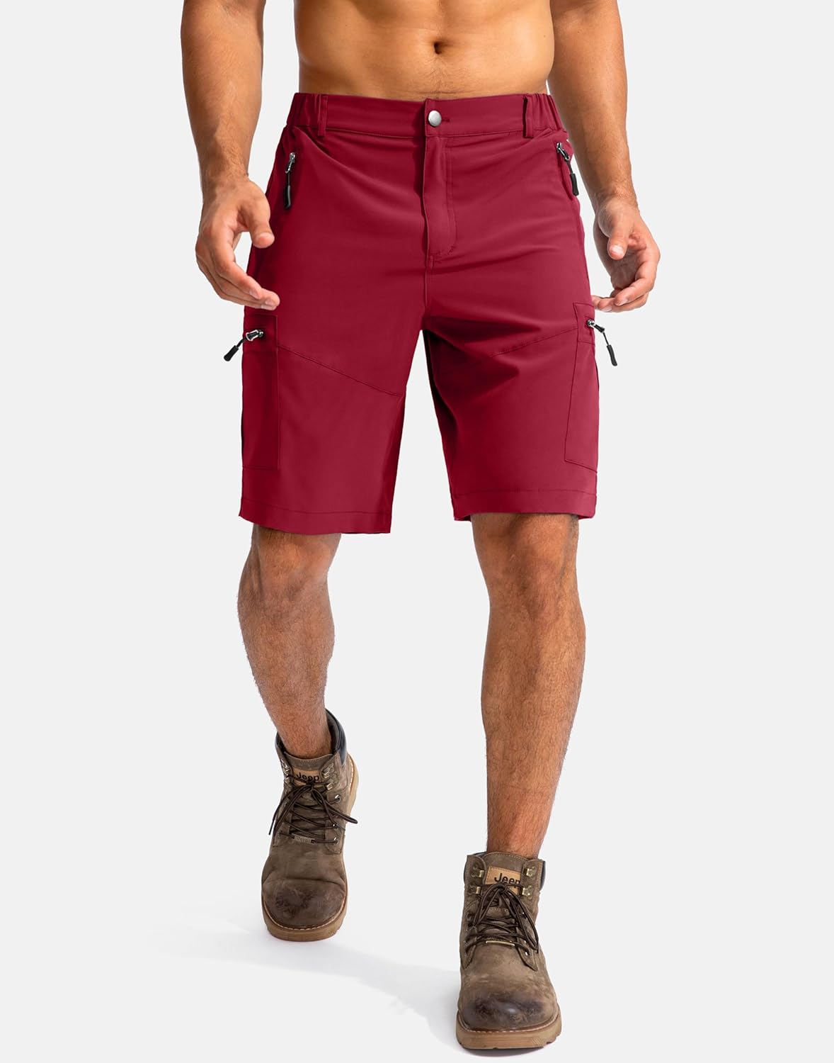Pudolla Men's Hiking Cargo Shorts 9" Lightweight Outdoor Work Shorts for Men Travel Golf Camping Casual with 5 Zipper Pockets