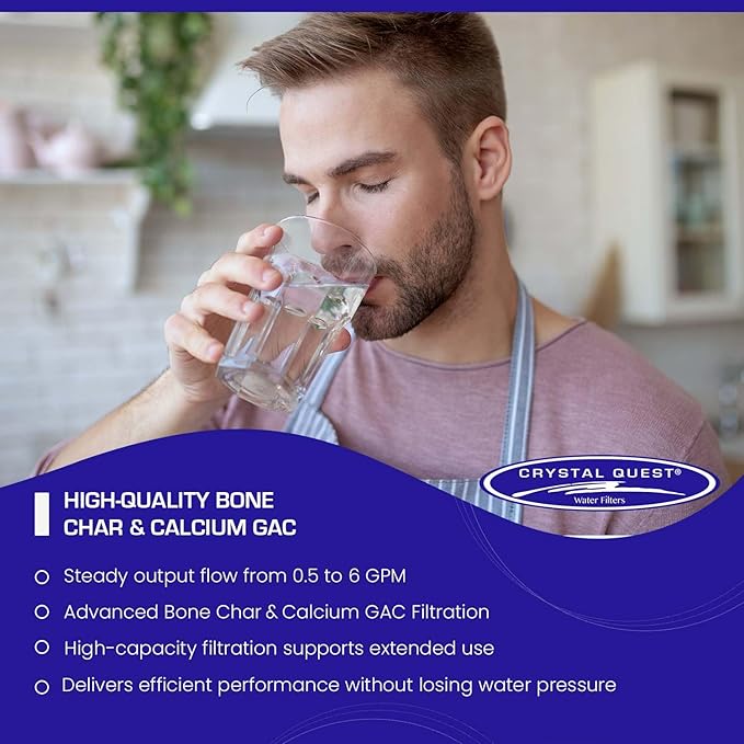 Crystal Quest Calcium GAC Fluoride Reduction Filter - Efficient Fluoride Removal or Reduction - Compact Design - Long-Lasting Capacity - 4-5/8" x 20"
