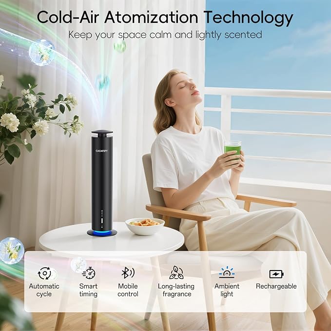 Waterless Diffuser,Hotel Scent Diffuser-Night Light,Wireless Use-Cover Up to 1000 Sq.Ft.-Cold Air Tech,Scent Diffusers for Home,Aromatherapy,Large Room,Spa,Commercial-Black Essential Oil Diffuser