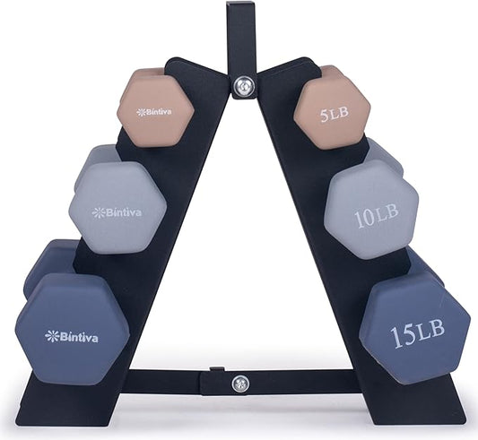 Dumbbell Set with Rack - Neoprene Coated Weights with Stand - Hex Color Coded Dumbell Pairs 1-20 LBs-FlexoryFit