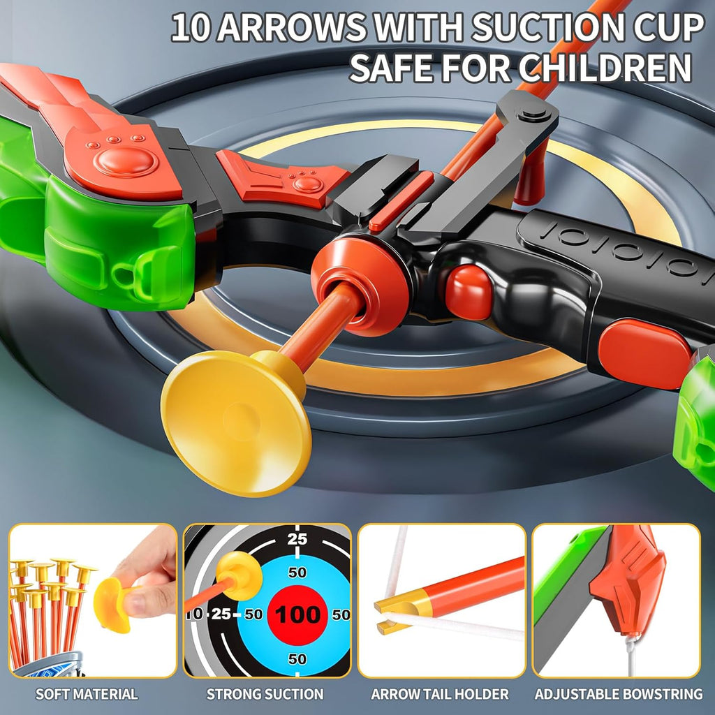 Kids Bow and Arrow Set, LED Light Up Archery Toy Set with 10 Suction Cup Arrows,Target & Arrow Quiver, Bow and Arrows Set Toys Gift for 3 4 5 6 7 8 9 10 11 12 Year Old Kids Boys Girls (Green)