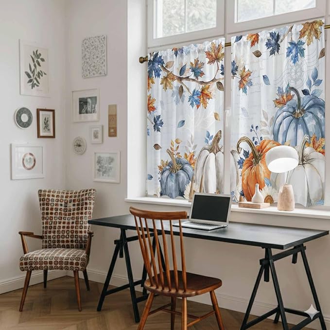 Fall Blue Maple Kitchen Tier Curtains 45 Inch Long 2 Panel Set, Rod Pocket - Image 6