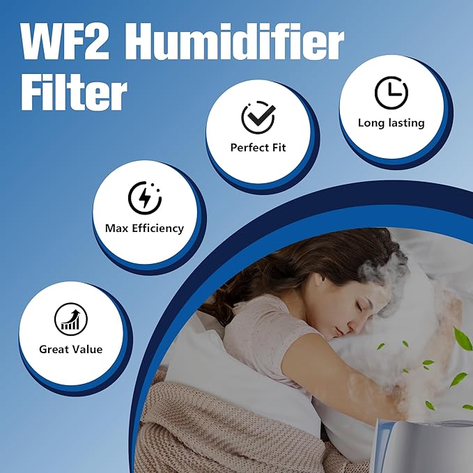 Funmit WF2 Humidifier Filter Replacement for Vicks Kaz Humidifier Starry Night Cool Mist V3500N V3700 V3100 V3900 Sunbeam 1118 1119 Honeywell HCM-300T HCM-350 WA-8D Enviracaire ECM-500 2 Pack