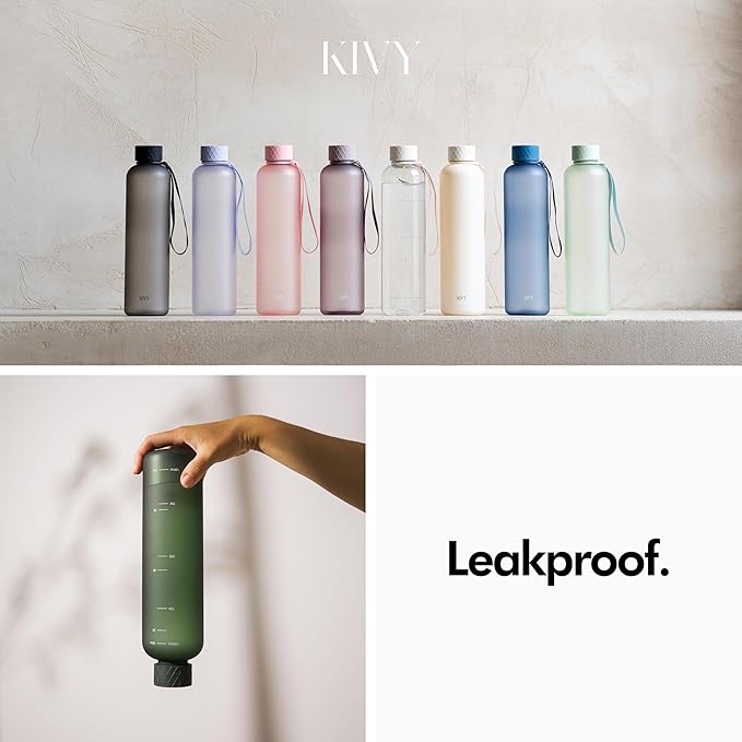 KIVY Clear water bottle 32oz [Lightweight & Shatterproof] Fits Backpack & Cupholder for Travel, Sports, School, Gym - Cute water bottle aesthetic - Cherry Edition