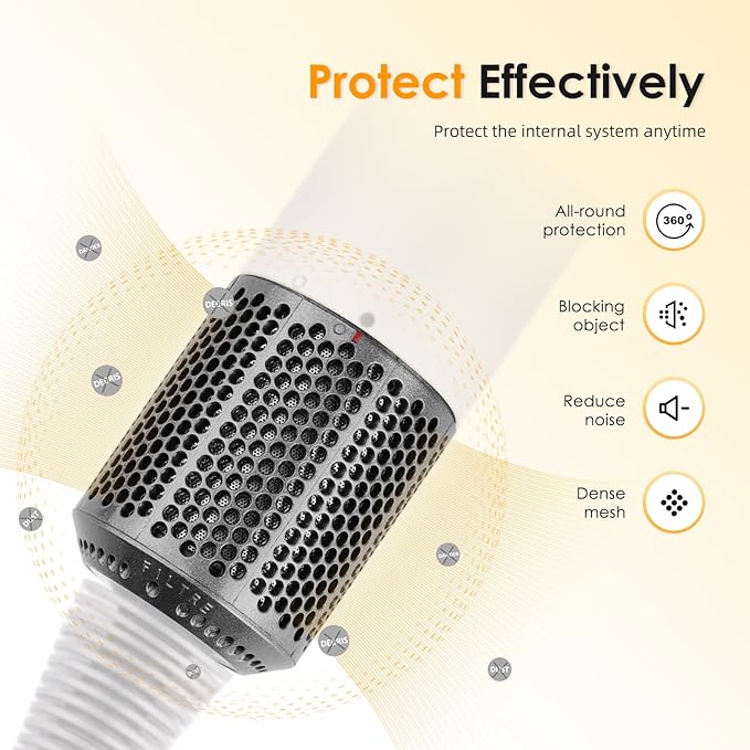 Magnetic Hair Dryer Filter Compatible with Dyson Supersonic HD01 HD03 HD08 HD15 Hair Dryer Attachment, Hair Dryer Outer Filter Spare Parts with Brush (Metallic Gray)