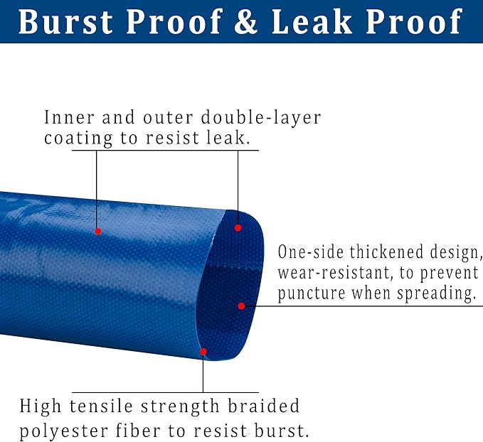 1-1/2 in x 25 ft Pool Backwash Hose Heavy Duty Drain Discharge PVC Lay flat General Purpose Vinyl Hose, Burst Resistant for Water Transfer Sump Pump Pool Filter (1.5in 25ft fiber reinforced hose)