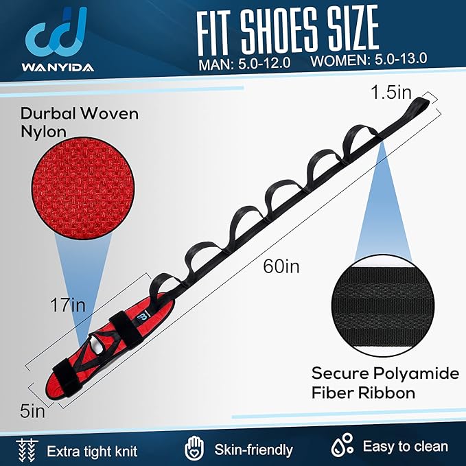 Foot Calf stretcher for Plantar Fasciitis, Achilles Tendonitis, Heel Spurs, Drop Foot. Yoga Stretching Strap for Leg, Thigh and Hamstring (Red)-FlexoryFit