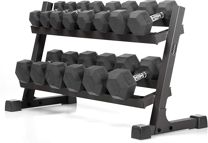 XMARK Dumbbell Set with Rack, Weights Dumbbells, Multiple Free Weights and Horizontal Storage for Home Gym Strength Training, Storage Rack Color Options-FlexoryFit