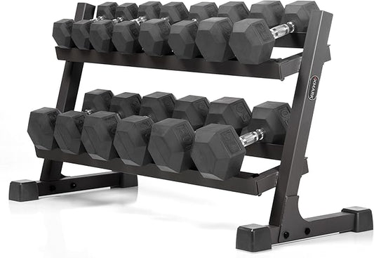 XMARK Dumbbell Set with Rack, Weights Dumbbells, Multiple Free Weights and Horizontal Storage for Home Gym Strength Training, Storage Rack Color Options-FlexoryFit