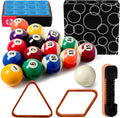31 Pcs Billiard Accessory Kit Billiard Pool Table Balls with Triangle and Diamond Ball Holder Cue Chalks Pool Table Brush Set