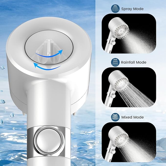 Filtered Shower Head with Handheld, High Pressure 3 Spray Mode Showerhead with 18 Stage Water Softener Filters for Hard Water - Handheld Shower Head-Remove Chlorine-White