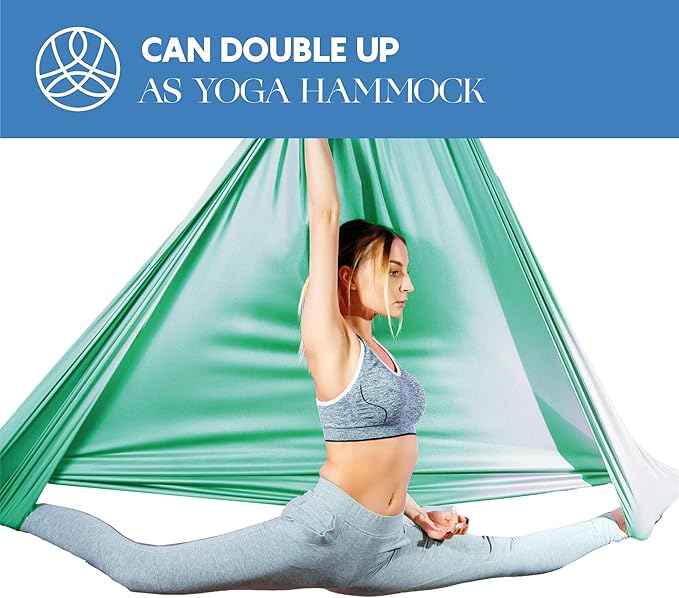 Aerial Silks Starter Kit - Durable 9 Yards of Aerial Yoga Hammock with Hardware & Guide - Aerial Swing for Acrobatic Flying Yoga & All Levels (Aerial Rigging Point Up to 13ft)-FlexoryFit