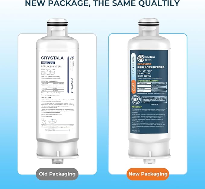 Crystala Filters CFDA9717B Replacement for DA97-17376B Water Filter, NSF 42 Compatible with Samsung HAF-QIN, HAF-QIN/EXP, DA97-08006C, RF23M8070SG, RF23M8070SR, RF23M8090SG, RF23M8570SR (4 Pack)