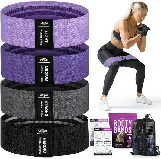 Resistance Bands for Working Out with Workout Bands Guide. 4 Booty Bands for Women Men Fabric Elastic Bands for Exercise Bands Resistance Bands for Legs Bands for Working Out Hip Thigh Glute Bands Set-FlexoryFit