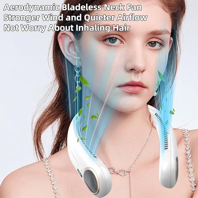 Portable Neck Fan,Hands Free Personal Wearable Bladeless Fan,6000mAh USB Rechargeable,360° Cooling,LED Display,4-Speeds,Birthday Gifts for Men Women Dad Mom,Outdoor Indoor Travel Camping (White)