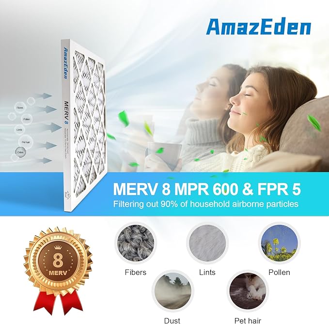 14x14x1 Air Filter MERV 8 (4-Pack) MPR 600 FPR 5 HVAC AC Furnace Pleated Filters Dust Defense Replacement for Home Office (Actual Size: 13.75x13.75x0.75 Inches)
