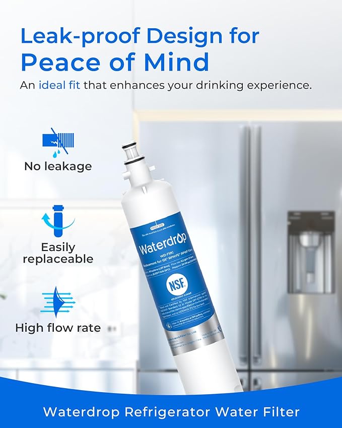 Waterdrop WD-F19C Replacement for GE® RPWFE®, RPWF (with CHIP) Refrigerator Water Filter, Compatible with GFE28GBLTS, GFE28GGKBB, GFE28GSKSS, PFE28KSKSS, PFE28KMKES, 2 Filters Package May Vary