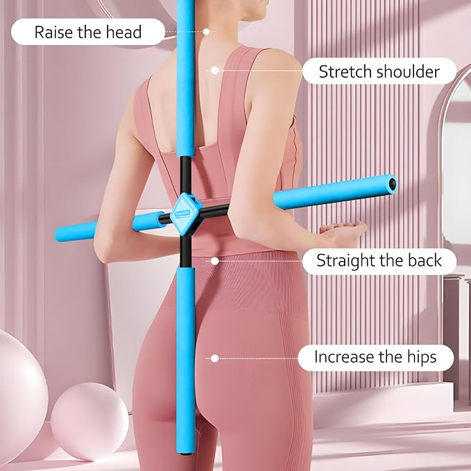 Back Straightener Posture Corrector|Yoga Stick Stretching Tool for Women and Men|Portable Posture Corrector Pole,Stretch Mobility Stick, Physical Workout Exercise Dowel-FlexoryFit