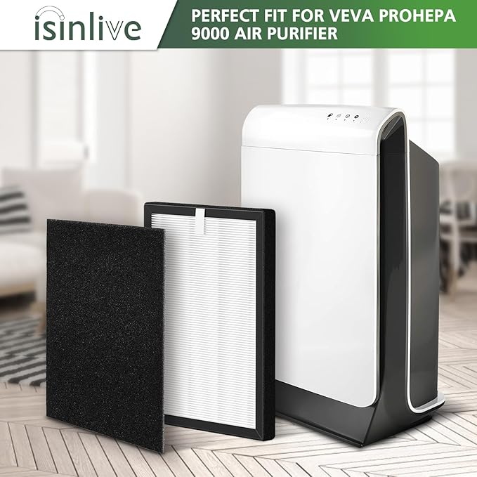 isinlive 4-Pack ProHEPA 9000 Replacement Filters, Compatible with VEVA ProHEPA 9000 Air Pur ifiers, Including 4 Pack HEPA Filters + 8 Activated Carbon Pre-Filters