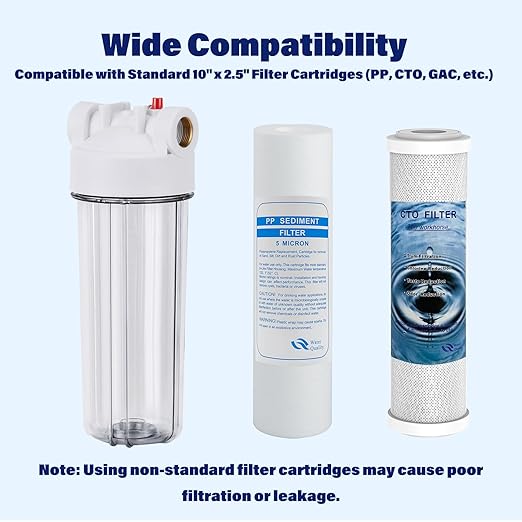 Whole House Water Filter Housing Clear,10" X 2.5" Inline Sediment Water Filter for RV, Home, Aquarium, Maple Syrup RO System, 3/4 NPT Brass Port, Steel Bracket - 1025TBH