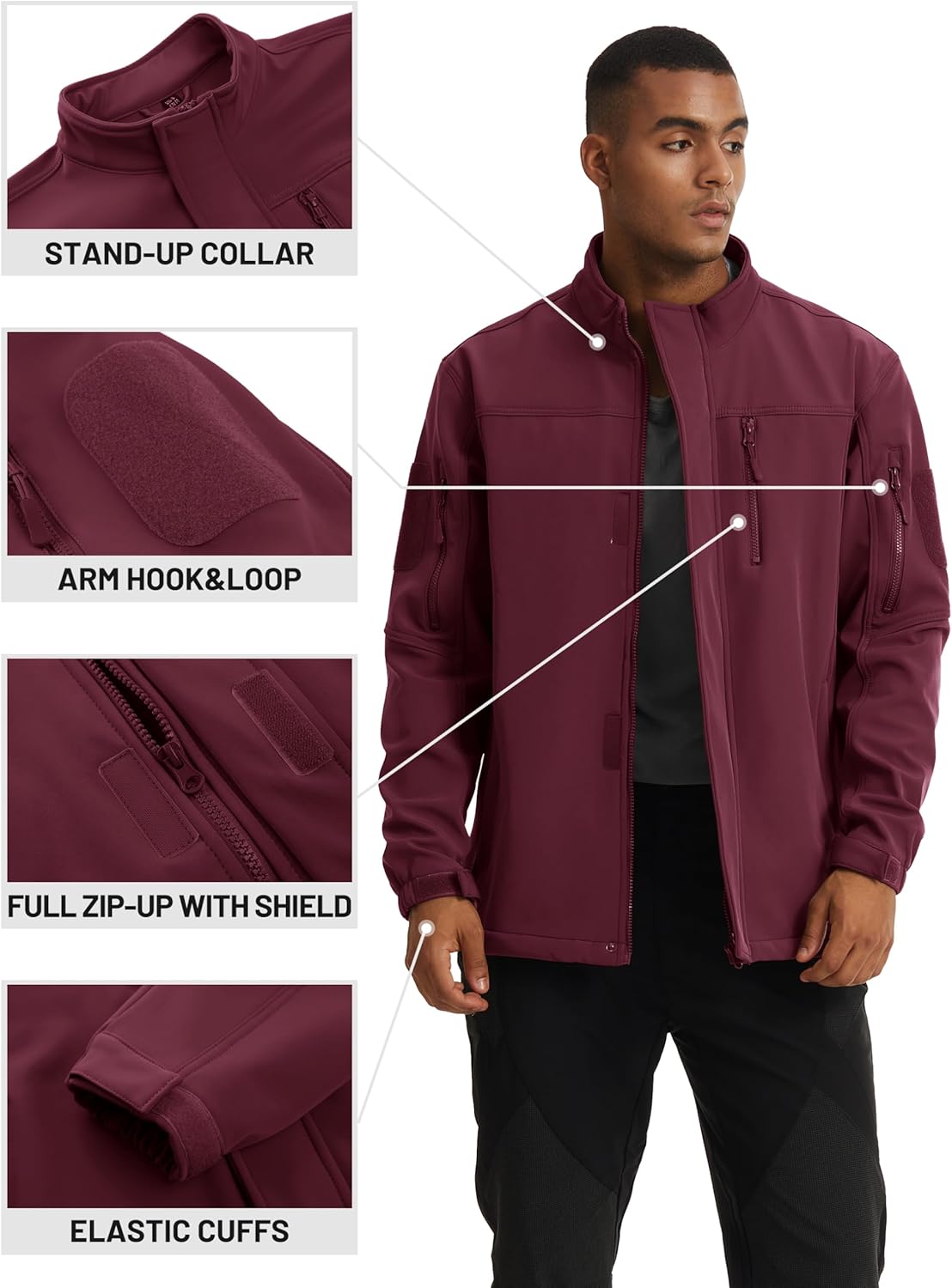 TACVASEN Men's Tactical Softshell Jacket Fleece Lined Water Resistant Windbreaker Military Lightweight Coat for Hiking