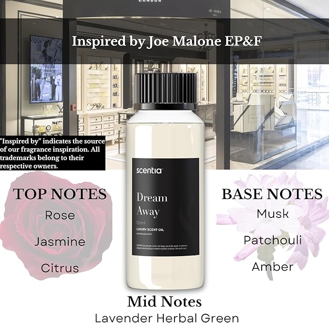 Fragrance Oil Blend, Inspired by Iconic Perfume, Home Luxury Scents, Essential Oil blend for Aromatherapy Diﬀusers, Humidifiers & Candle Making -Dream Away|120ml | 4.06 Fl Oz, Mothers Day Gift