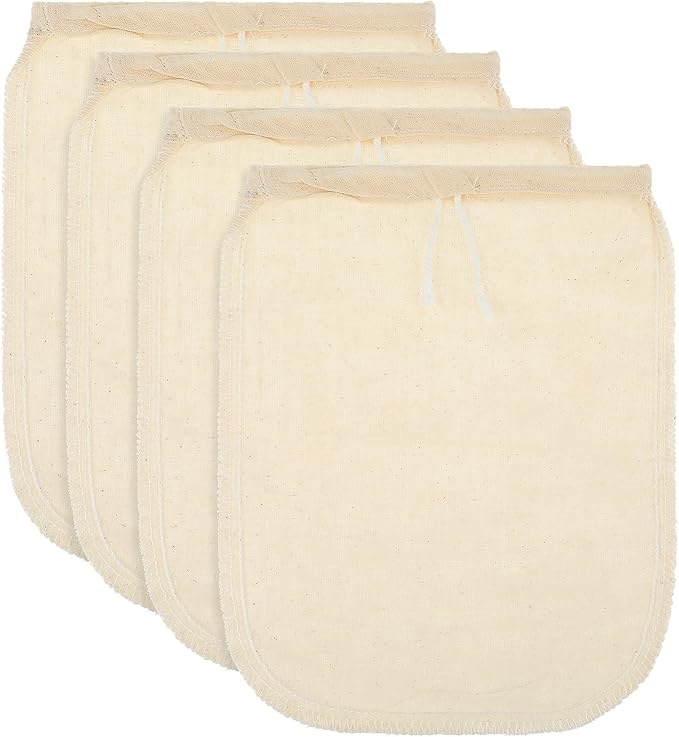 4 Pack Cotton Nut Milk Bag 8 × 6 Inches Fine Mesh Cheese Cloth Multiple Usage Reusable Food Strainer Professional Cold Brew Filter for Straining Juice Coffee Yogurt Tea (Cotton, 8×6 In)
