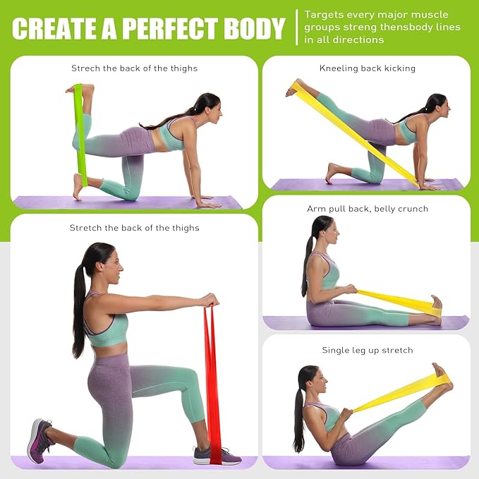 Resistance Bands, Exercise Bands, Physical Therapy Bands for Strength Training, Yoga, Pilates, Stretch Elastic Band with Different Strengths, Workout Bands for Home Gym-FlexoryFit