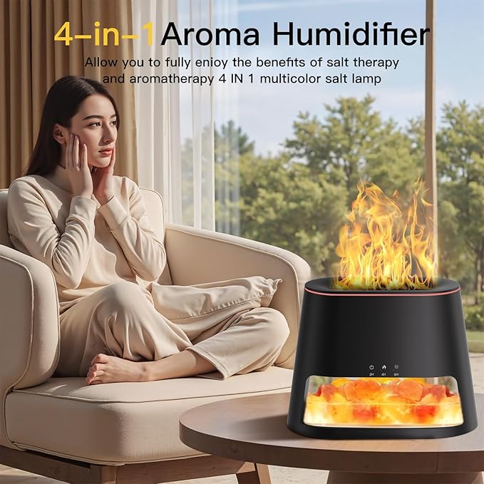 Luxury Himalayan Salt Lamp Humidifier & Aromatherapy Diffuser - 8 Color Mood Lighting w/Remote for Spa, Bedroom, Home Relaxation260ml (Black)
