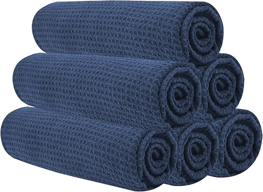 Microfiber Gym Towels for Working Out, Quickly Dry Yoga Towels for Men & Women Tennis, 16 Inch x 27 Inch, 6 Pack, Navy Blue-FlexoryFit