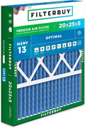 Filterbuy 20x25x5 Air Filter MERV 13 Optimal Defense (1-Pack), Pleated HVAC AC Furnace Air Filters for Honeywell FC100A1037, Lennox X6673, Carrier, & More (Actual Size: 19.88 x 24.75 x 4.38 Inches)