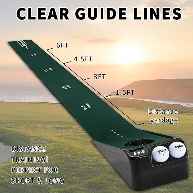 PGM Putting Green Indoor - Golf Mat With Electric Ball Return - Portable Putting Matt for Indoors - Practice Game for Home and Office - Gifts and Accessories for Men