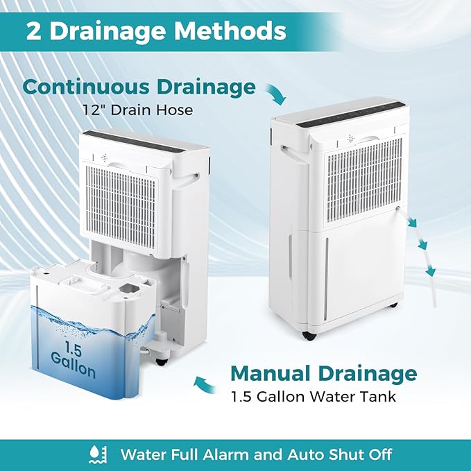 COSTWAY 4,500 Sq. Ft Dehumidifier for Basement, 3-Color Humidity Indicator, Dry Clothes Mode, 12" Drain Hose & Wheels, 57 Pint/Day Dehumidifier for Large Room (White&Black)