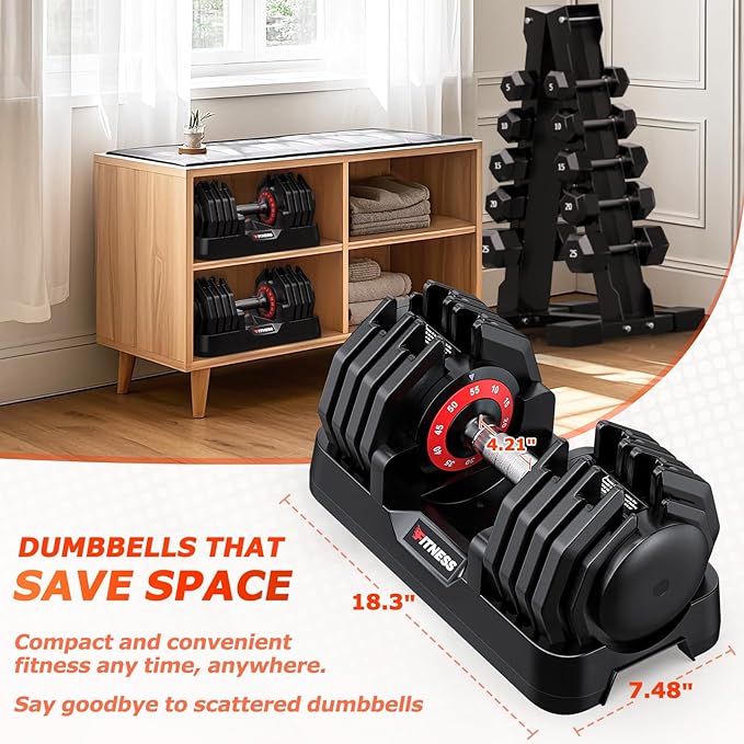 Adjustable Dumbbells Set of 2, 1 Hand Adjustable Weights Dumbbells Set, 5 in 1/10 in 1 Free Dumbbell with Anti-Slip Texture Handle, 25/55/80lb Pair Weight Set For Home Gym Suit both Men and Women-FlexoryFit